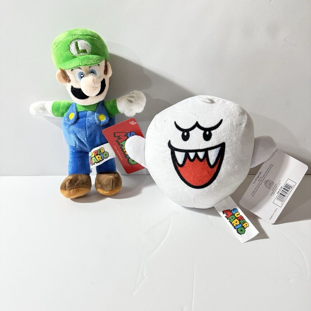 Super Mario Luigi and Boo Plush – 9” & 6" Stuffed Toy – New With Tags